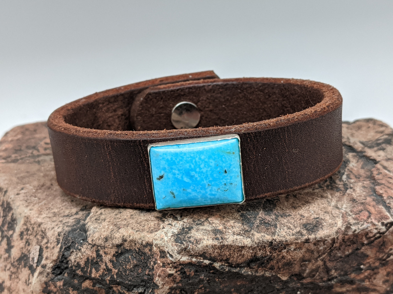Wholesale Kingman Turquoise Rectangle Cab Leather Bracelet
