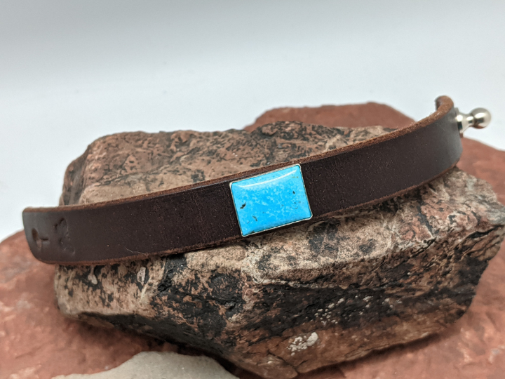 Wholesale Kingman Turquoise Rectangle Cab Leather Bracelet