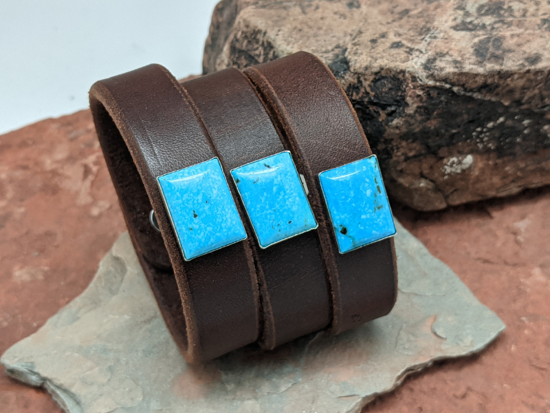Wholesale Kingman Turquoise Rectangle Cab Leather Bracelet