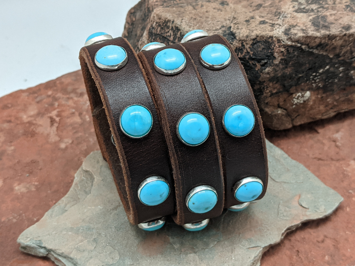 Wholesale Kingman Turquoise Round Cab Leather Bracelet
