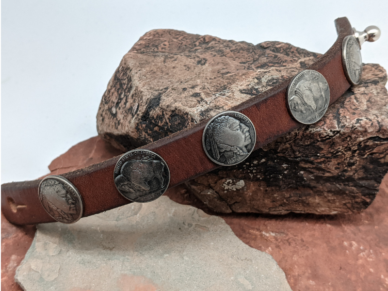 Indian Chief Head & Buffalo leather bracelet store with button stud closure 7-7.5 inch