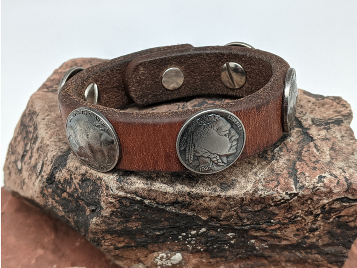 Buffalo Nickel Indian Head Concho Leather Bracelet