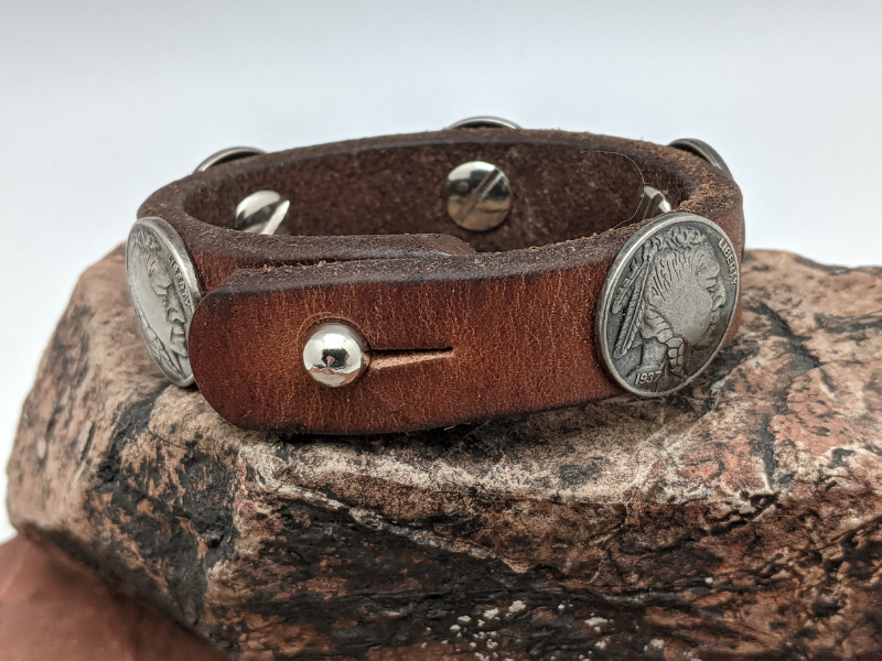 Buffalo Nickel Indian Head Concho Leather Bracelet