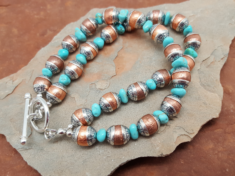 Wholesale Copper Matte, Aztec Bead Cap, Turquoise Layer Bracelet