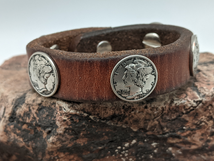 Wholesale Mercury Dime Concho Leather Bracelet