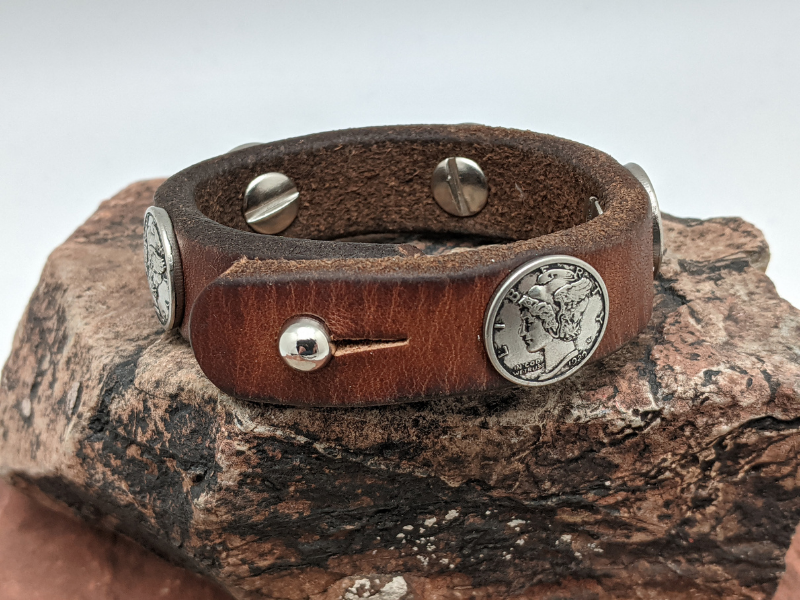 Wholesale Mercury Dime Concho Leather Bracelet