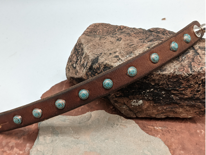 Copper Patina Sunburst Studs 8mm Leather Bracelet