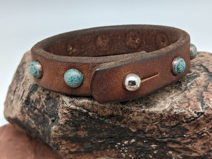 Wholesale Copper Patina Sunburst Studs 8mm Leather Bracelet