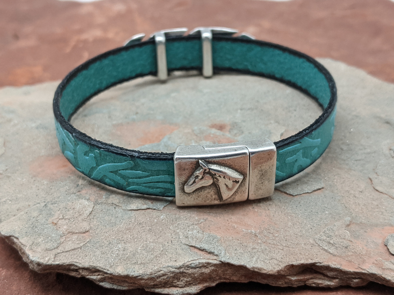 Feather & Turquoise Floral Leather Bracelet