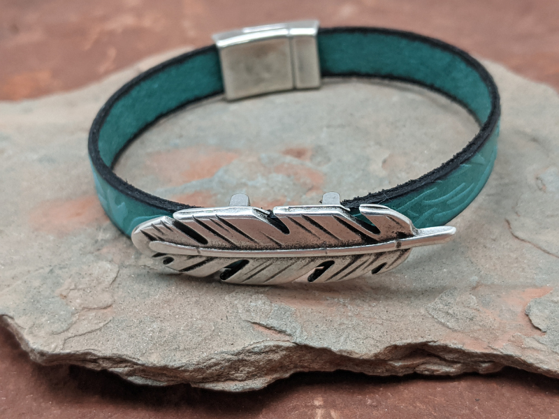 Feather & Turquoise Floral Leather Bracelet