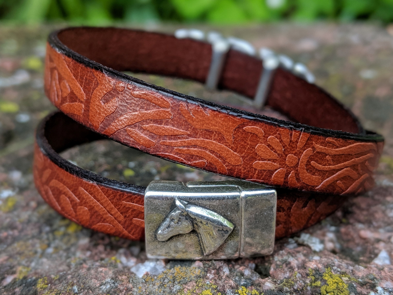 Wholesale Feather & Embossed Floral Leather Wrap Bracelet