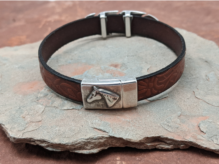 Feather & Turquoise Floral Leather Bracelet