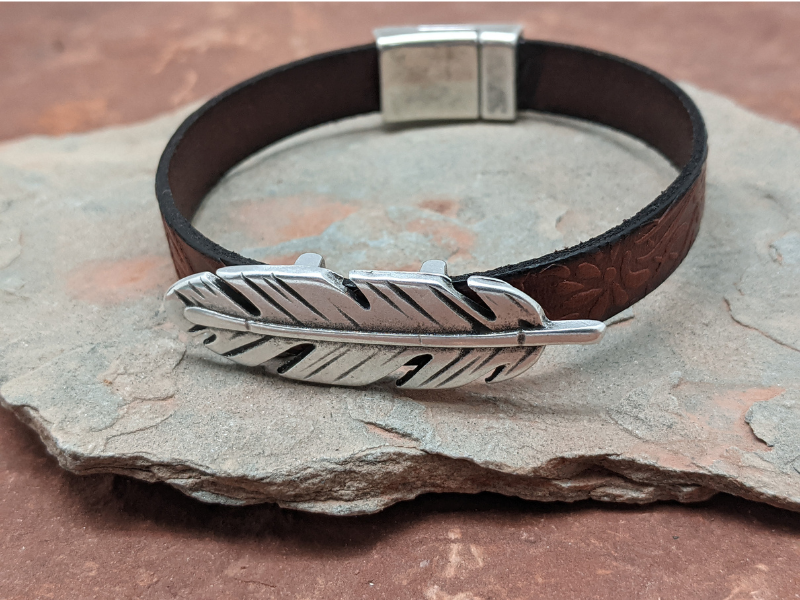 Feather & Turquoise Floral Leather Bracelet