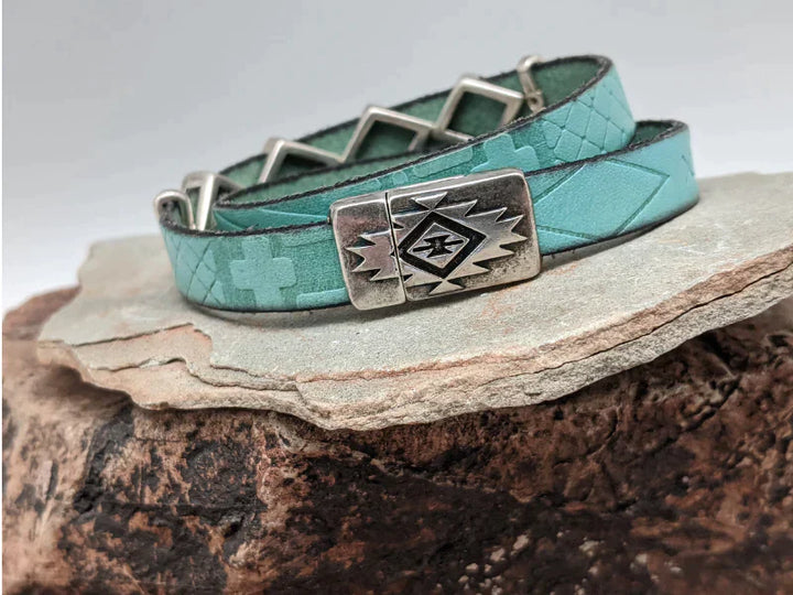Southwest Diamond Leather Wrap Bracelet