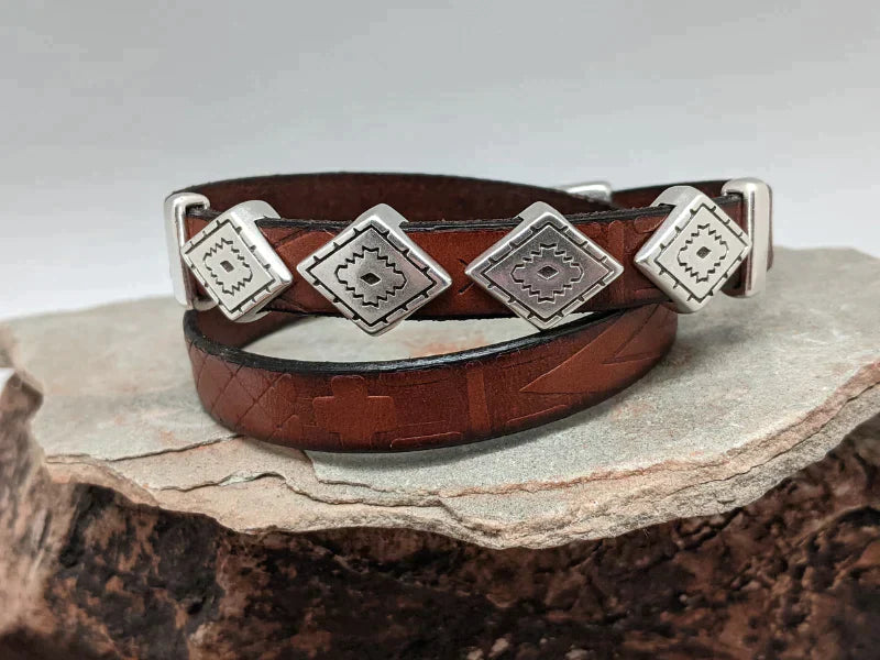 Southwest Diamond Leather Wrap Bracelet