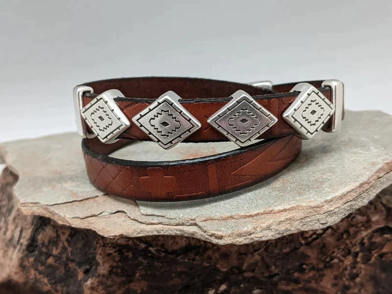 Southwest Diamond Leather Wrap Bracelet