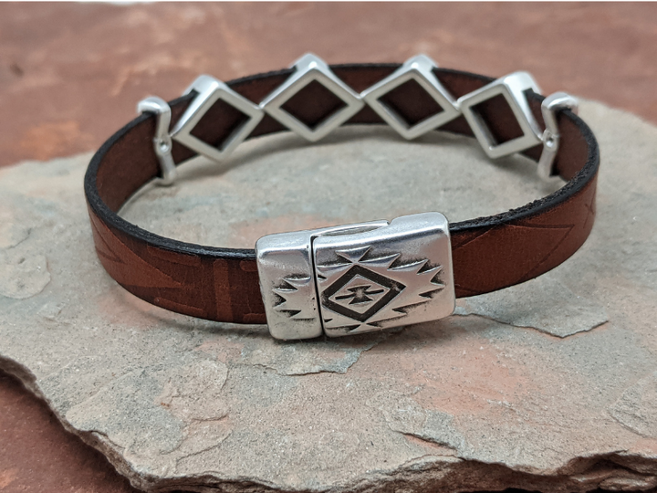 Southwest Diamond Embossed Leather Bracelet