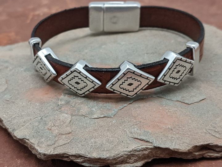 Southwest Diamond Embossed Leather Bracelet