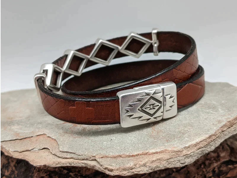 Southwest Diamond Leather Wrap Bracelet