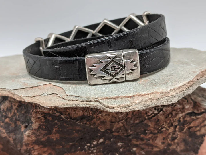 Southwest Diamond Leather Wrap Bracelet