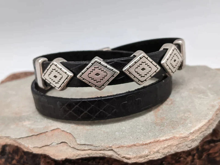 Southwest Diamond Leather Wrap Bracelet