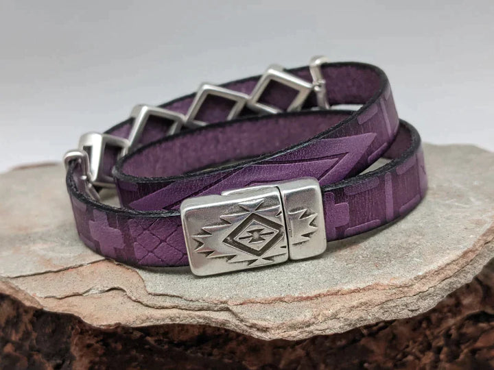Southwest Diamond Leather Wrap Bracelet