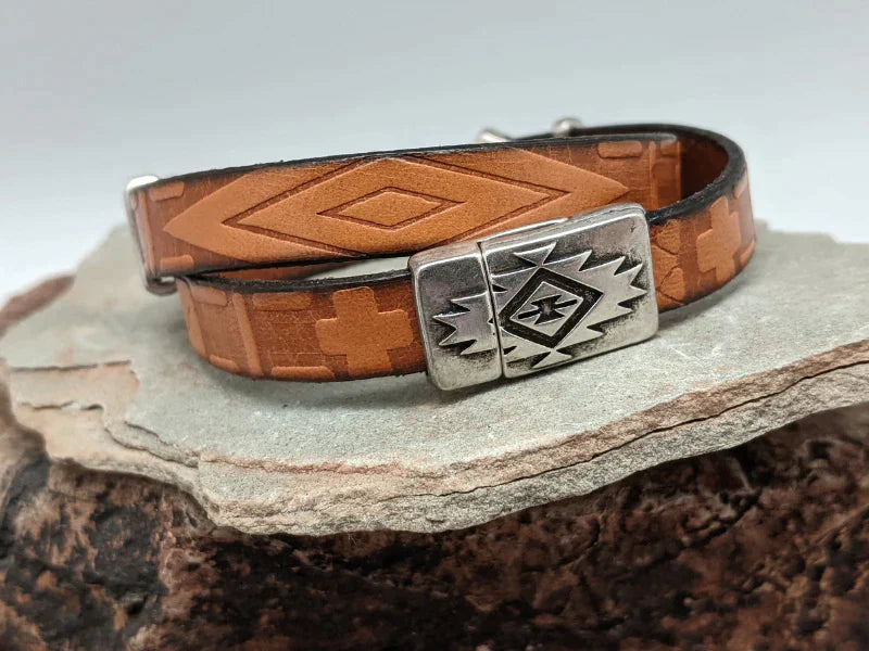 Southwest Diamond Leather Wrap Bracelet