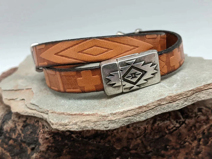 Southwest Diamond Leather Wrap Bracelet