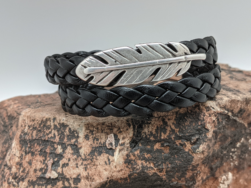 Wholesale Feather Braided Leather Wrap Bracelet