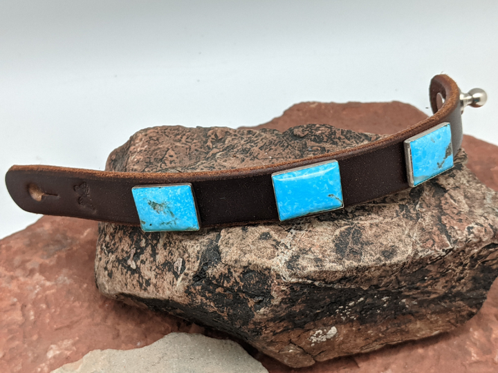 Wholesale Kingman Turquoise Triple Rectangle Cab Leather Bracelet