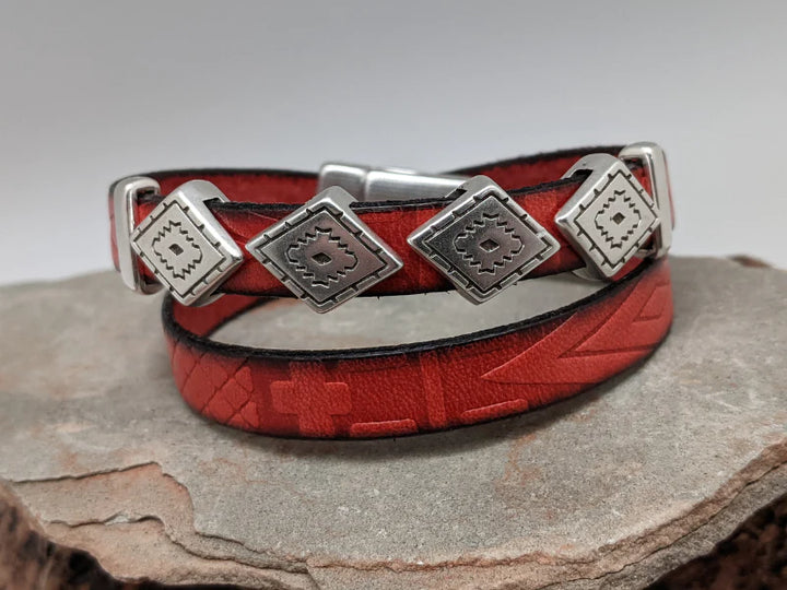 Southwest Diamond Leather Wrap Bracelet