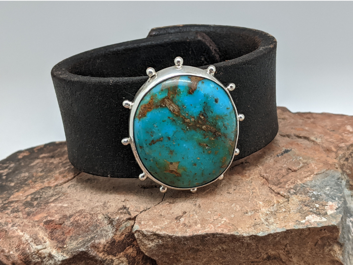 Kingman Turquoise Leather Bracelet