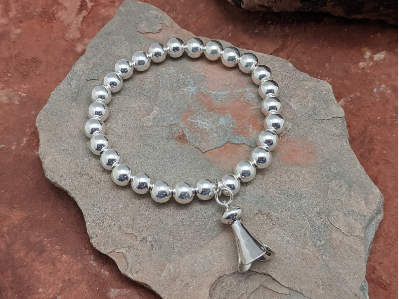 Sterling Silver Bead & Squash Blossom Stretch Bracelet
