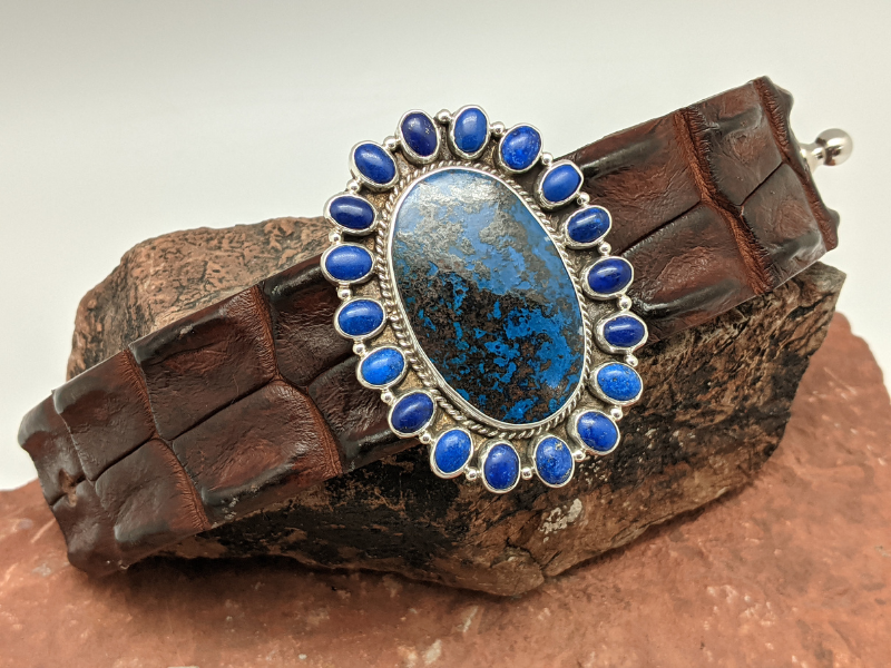 Chrysocolla, Lapis Turquoise Cluster Crocodile Bracelet