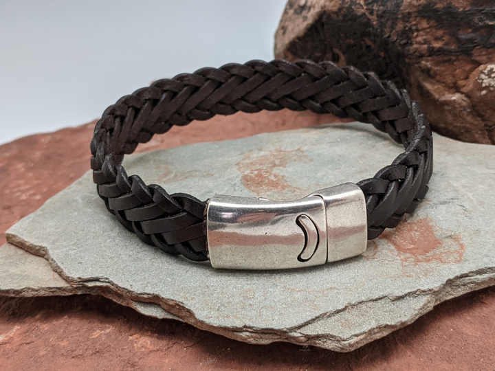 Wholesale 15mm Braided Leather Bracelet, Magnetic Clasp