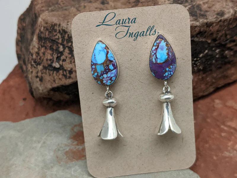 Purple Mohave Turquoise Squash Blossom Earrings