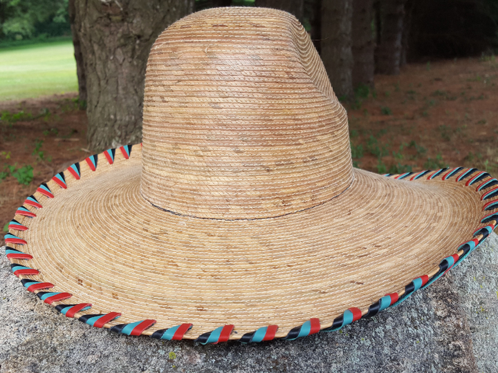 Wholesale Gus Palm Hat Laced in Turquoise, Red & Black