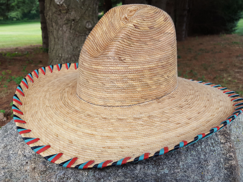 Wholesale Gus Palm Hat Laced in Turquoise, Red & Black