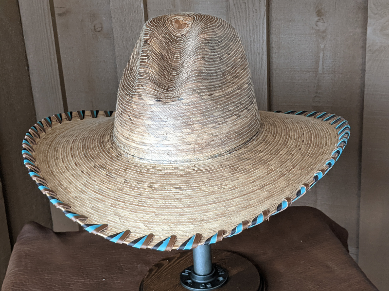 Wholesale Gus Palm Hat Laced in Turquoise, Red & Black