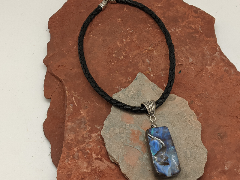 Boulder Opal Black Braided Leather Necklace