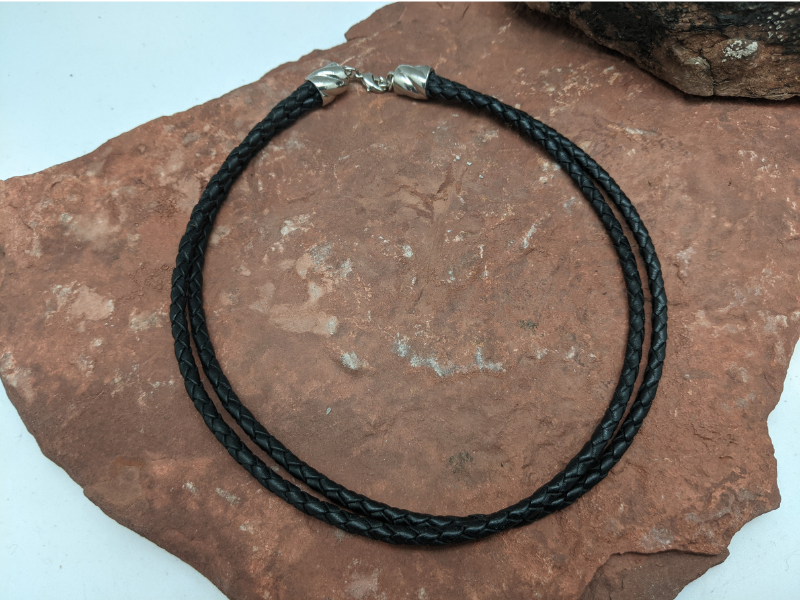 Braided Black Leather 2 Strand Necklace