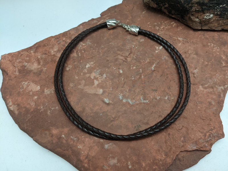 Braided Brown Leather 2 Strand Necklace