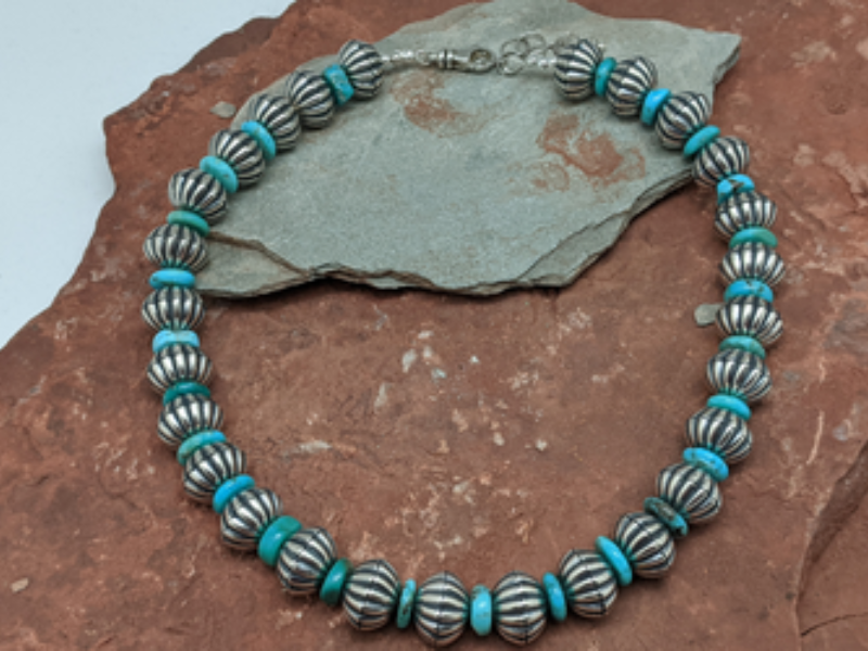 Wholesale Scalloped Sterling Bead Turquoise Necklace
