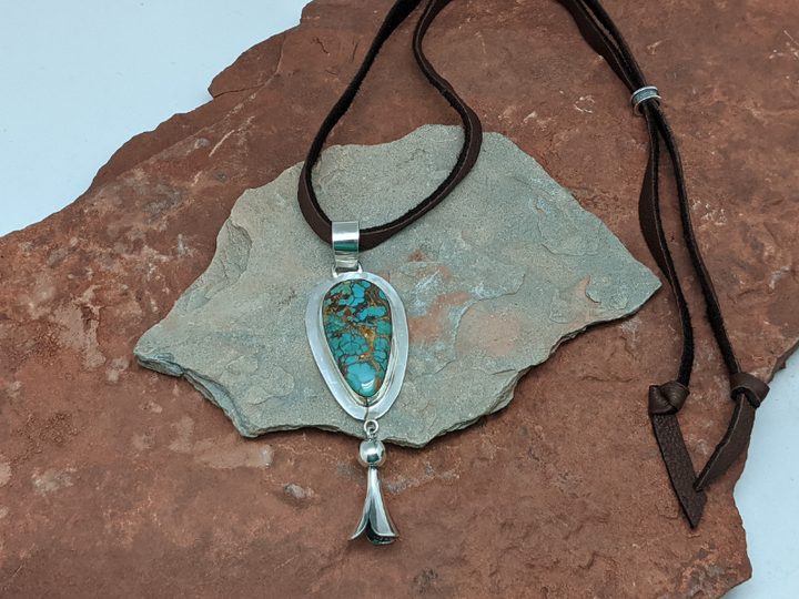 Wholesale Kingman Turquoise Squash Blossom Pendant