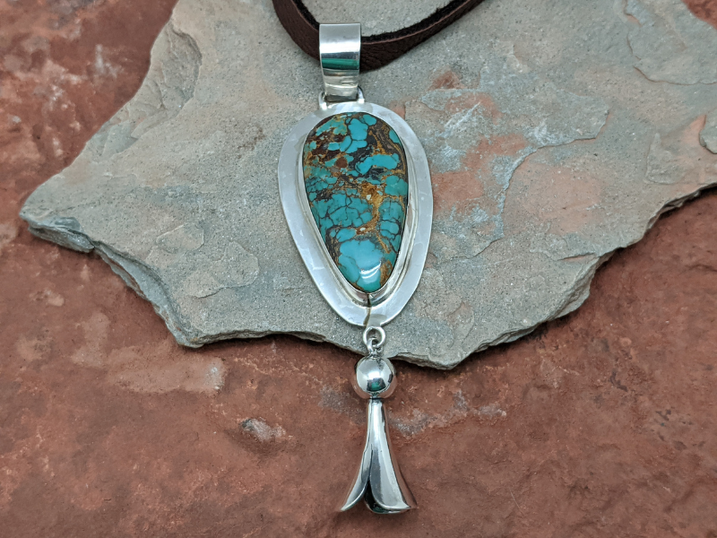 Wholesale Kingman Turquoise Squash Blossom Pendant