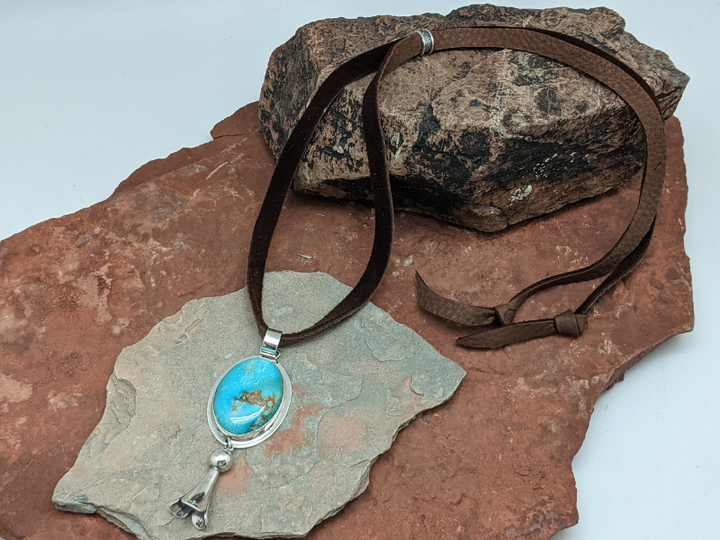 Kingman Turquoise Squash Blossom Pendant