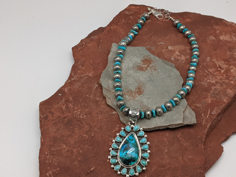 Chrysocolla with Turquoise Cluster Pendant