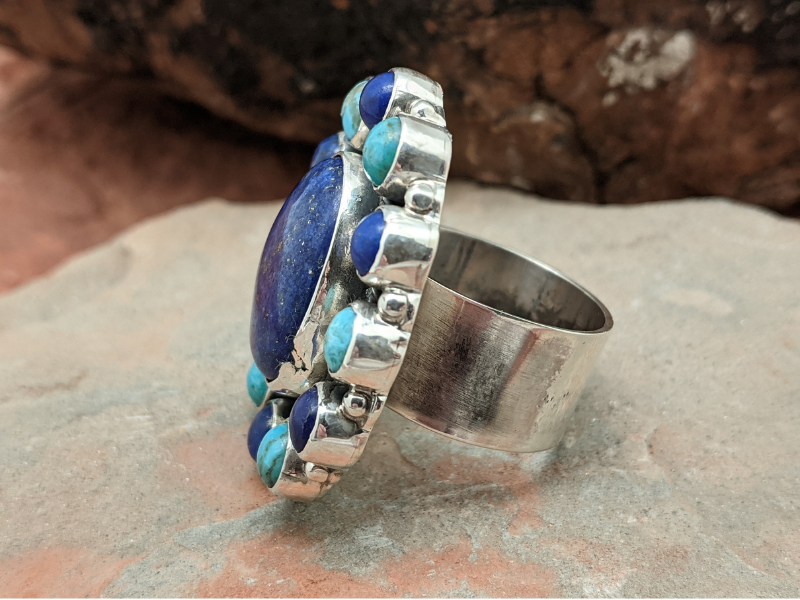 Wholesale Lapis Lazuli and Kingman Turquoise Cluster Ring
