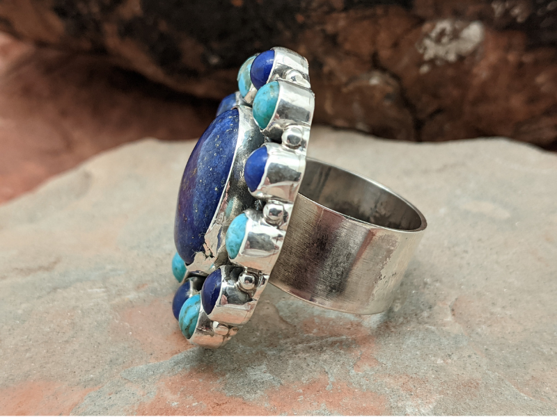 Lapis Lazuli and Kingman Turquoise Cluster Ring